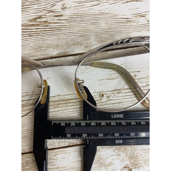 MCM Etched Silver Tone Cat Eye Eyeglass Frames 12K White GF USA 4-1/4-5-1/2 - Picture 13 of 15